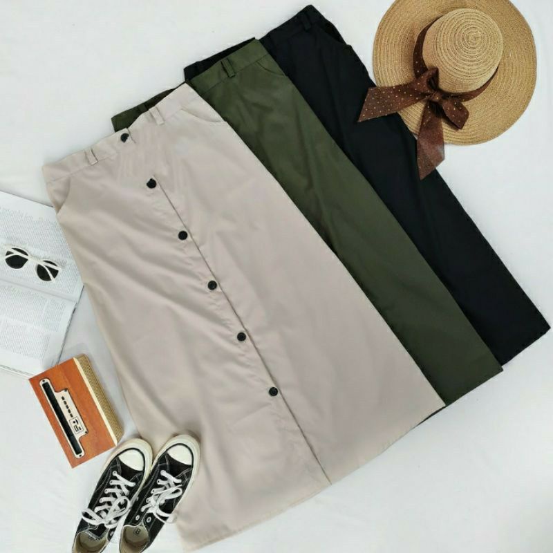 CASUAL BUTTON SKIRT / ROK SPAN /MODEL KANCING TERBARU