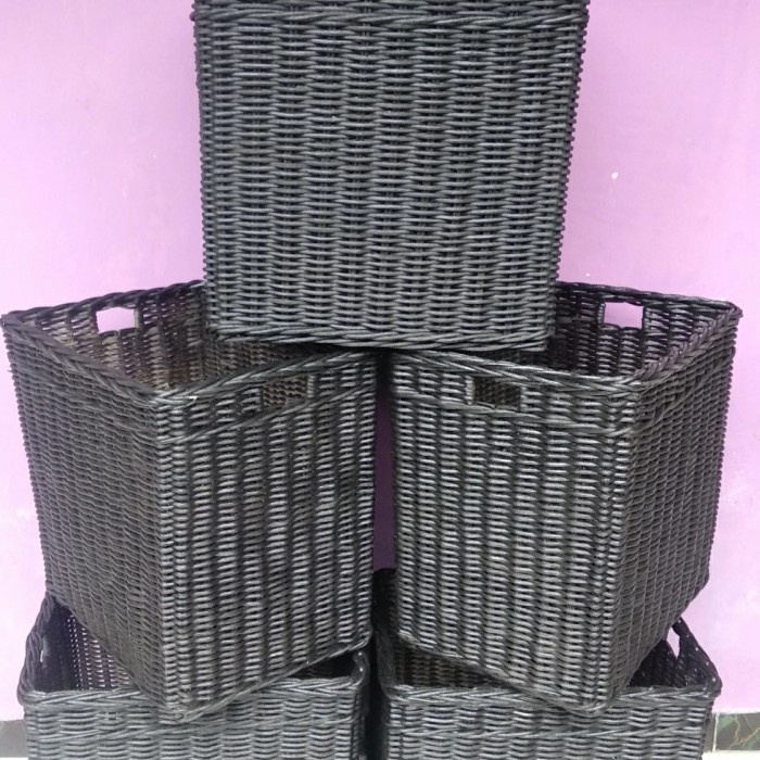 keranjang rotan persegi besar serbaguna ukuran 40 X 30 X 40 cm