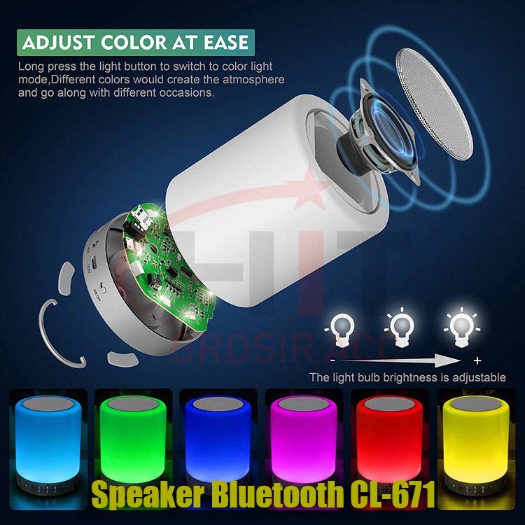 Speaker Bluetooth CL-671 Smart Touch RGB Nigh Light Lamp LED Disco