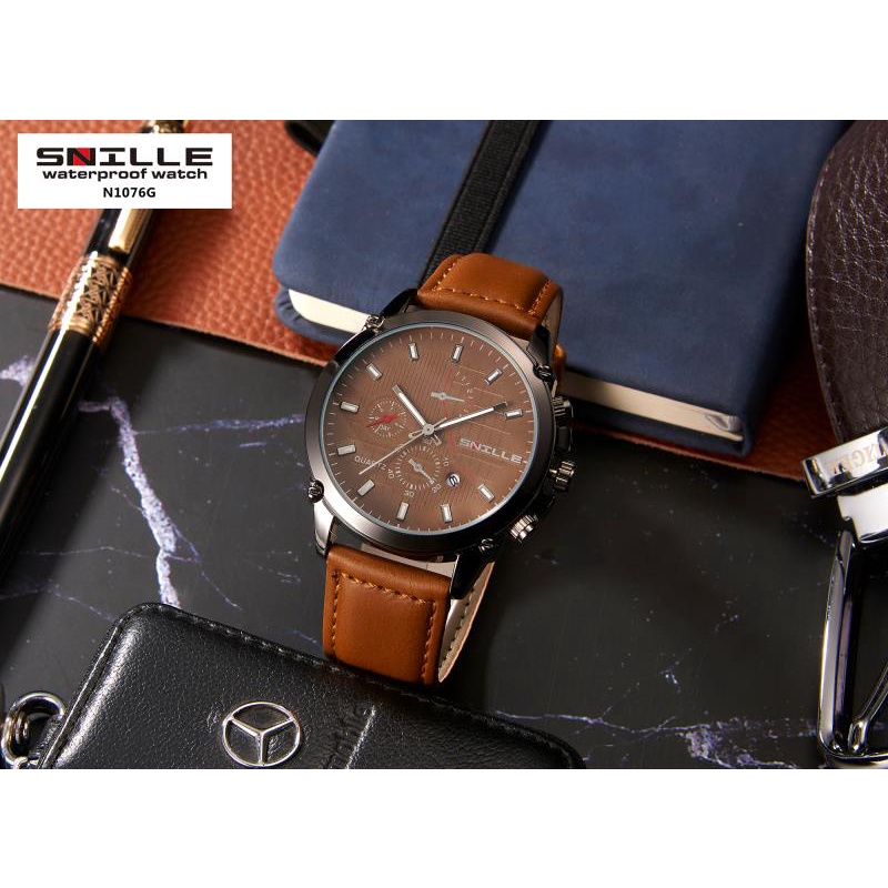 Snille Jam Tangan Kulit Pria Original Asli Anti Air Waterproof 1076