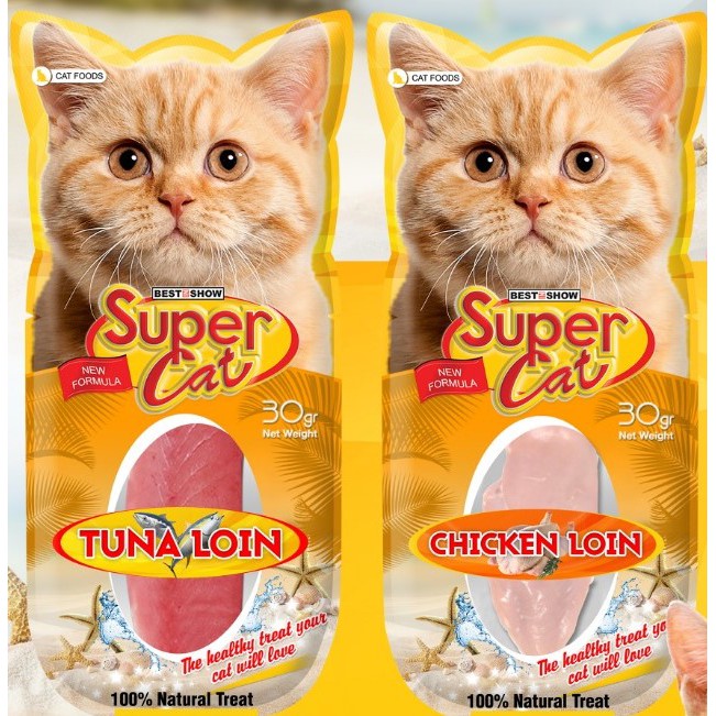 Snack kucing Supercat Tuna loin dan Chicken Loin 30gr daging asli