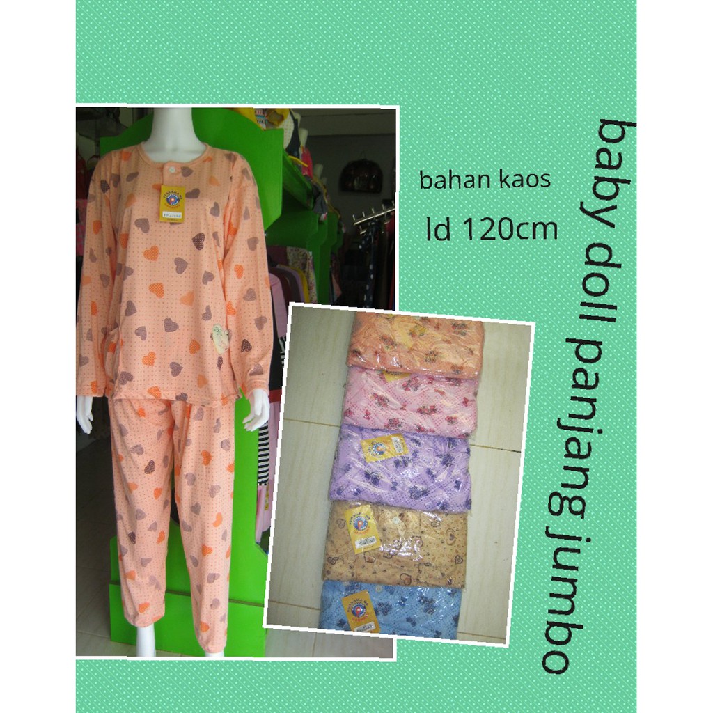 Baju tidur jumbo   piyama panjang wanita   setelan big size  baby doll busui kancing depan murah