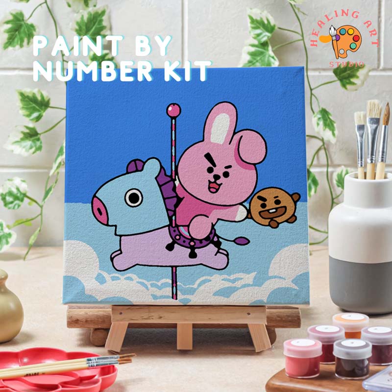 

Paint by number lukisan BTS BT21 VER 3 canvas 20x20 cm / painting kit / set melukis