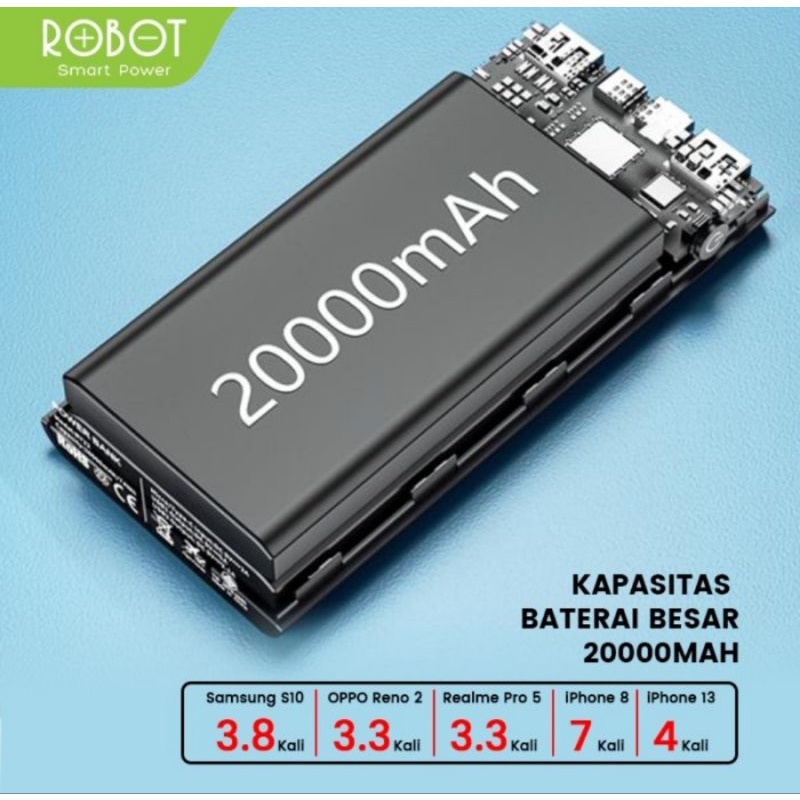 PowerBank ROBOT 20000mah RT22 Dual Port Input &amp; Output Original Led