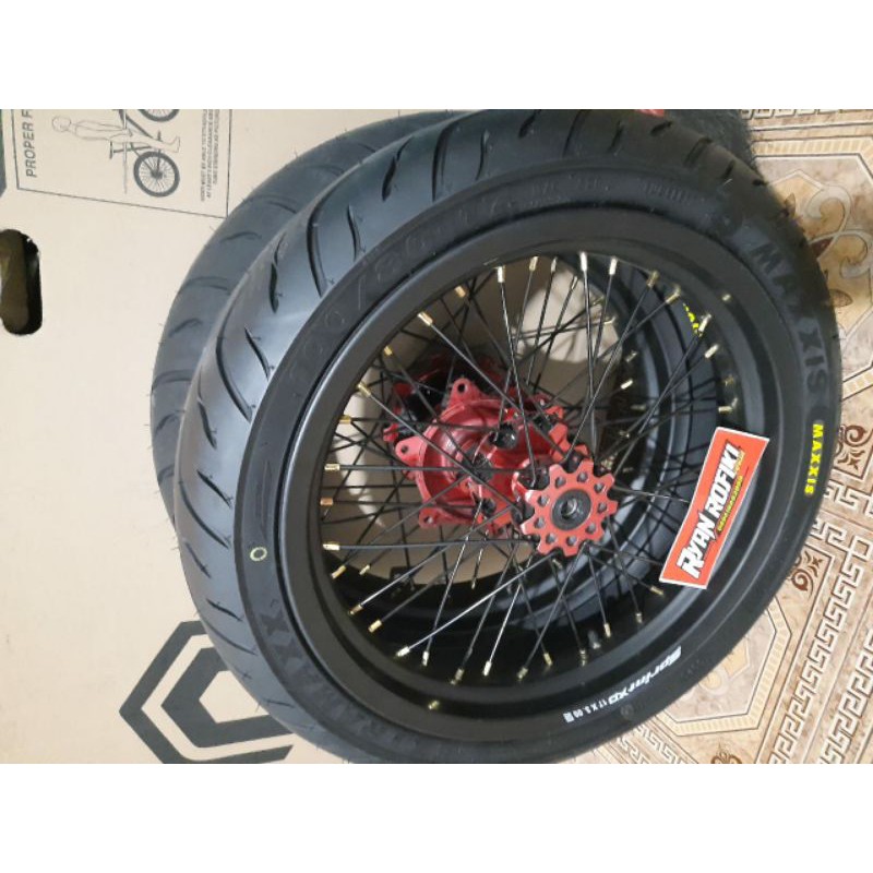 Roda crf supermoto tromol merah ban maxxis baru