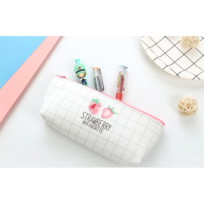 Tempat Pensil Gambar STRAWBERRY / Tempat Alat Tulis Motif BUAH STROBERI / Tepak Pensil STROBERI Lucu