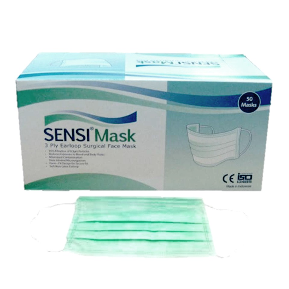 Masker Sensi 3 Ply Earloop Original isi 50Pcs / 3Ply Earloop Surgical Face Mask / Masker Merek SENSI