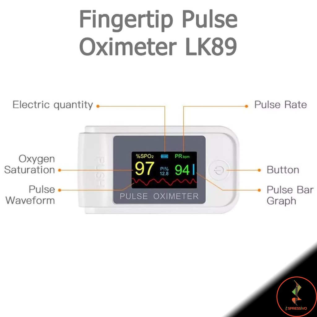 Pulse Oximeter LK89 Pengukur Sp02, PRbpm Detak Jantung, Indeks Perfusi