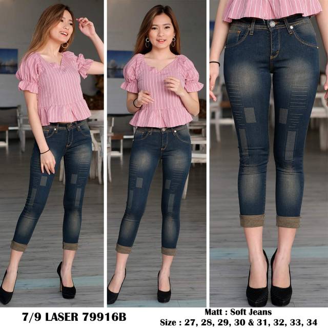  Celana  Jeans  Wanita  7 9 Laser 79916B Jumbo  BL Shopee  