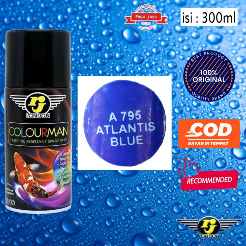 COLOURMAN TAHAN BENSIN ATLANTIS BLUE BIRU 300ml 300cc cat semprot spray paint pilox pilok produk dari rj london cepat kering anti retak tahan cuaca