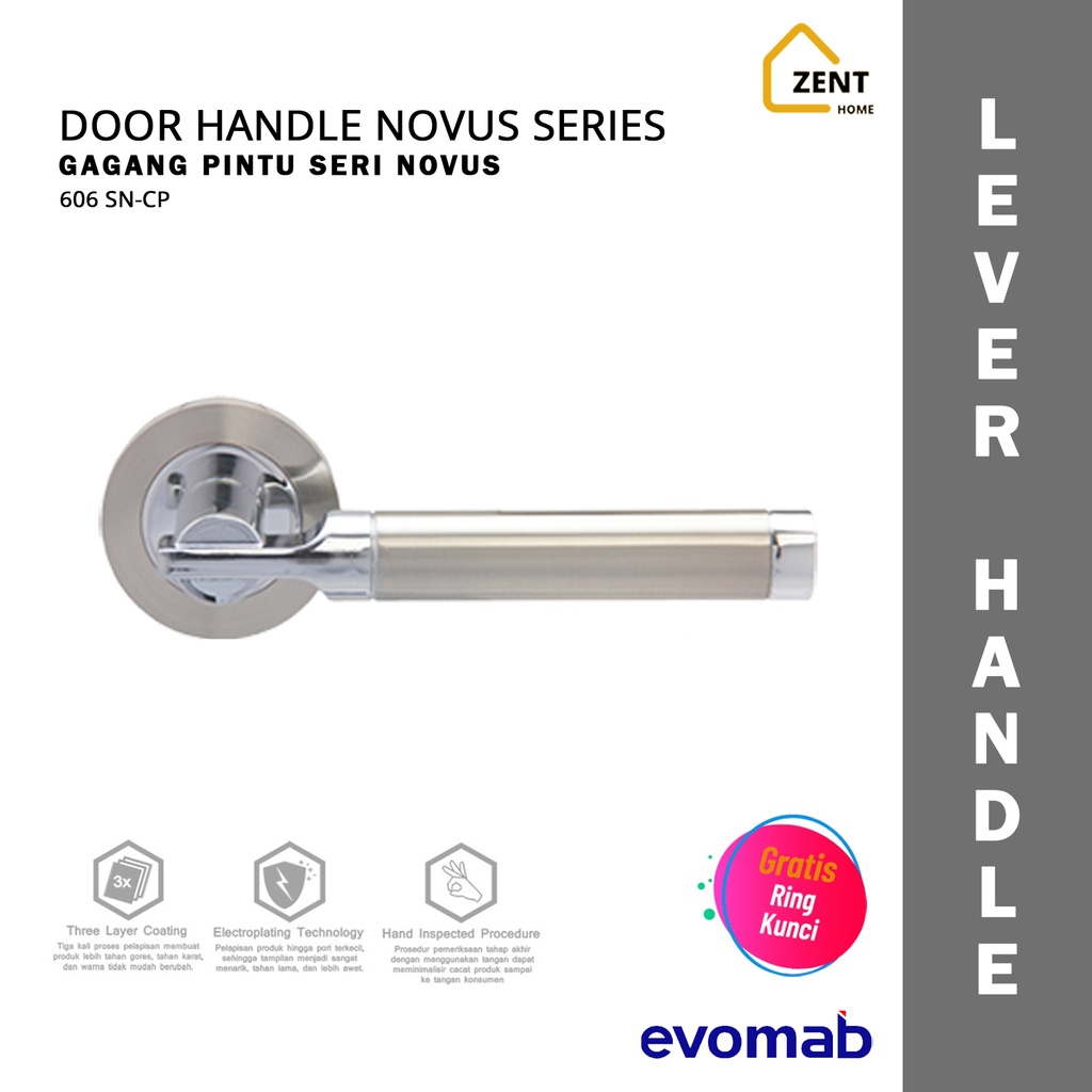 evomab Lever Handle Gagang Pintu Silver Novus 606