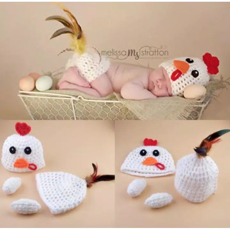 kostum baju bayi ayam/ baju bayi rajut ayam/ kostum baby