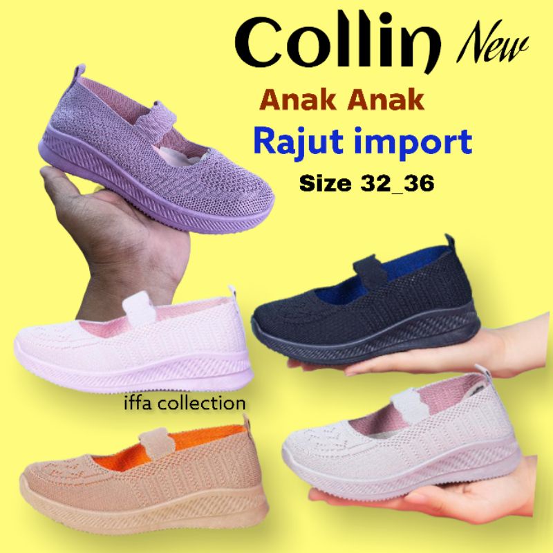 sepatu anak rajut import collin original terbaru redy sol warna