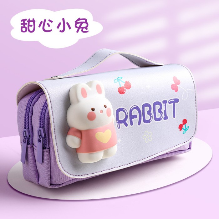 

[GRATIS ONGKIR] Gelasa Kotak Pensil Anak Tenteng 3D Squishy Rabbit Cute Flower Dear - Rabbit - Purple TERJAMIN