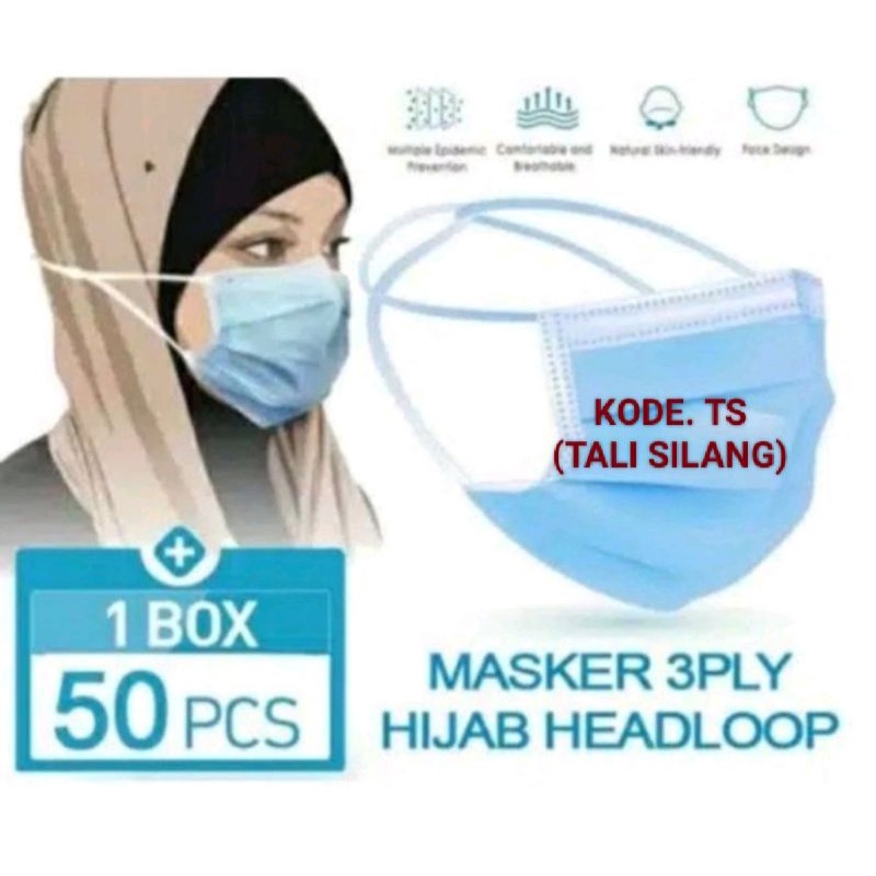 Masker Hijab/Headloop 3&amp;4 ply isi 10 dan isi 50 (varian)