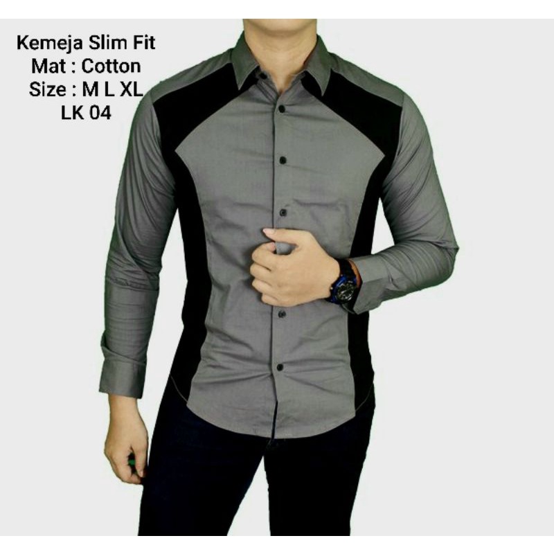 KEMEJA SLIM FIT PRIA LENGAN PANJANG | BAJU POLOS LK 04