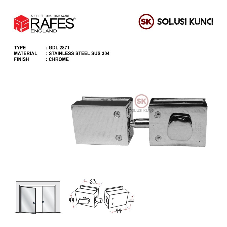Kunci Pintu Kaca RAFES ENGLAND SUS 304 (GDL 2871)
