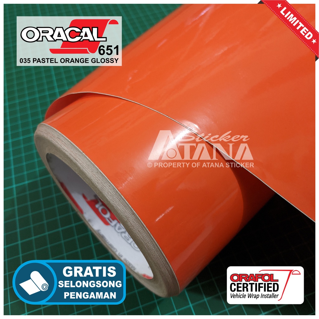 Skotlet Orange Glossy Oracal 651 Scotlet Oren Oranye Gloss Metalik Stiker Kilap Gilap Meteran Sticker Decal Roll Scotlite Body Mobil Motor Matic Sepeda Scotlight Nyala Cat Dekorasi Kaca Kap Background Aquarium Furniture MPV Lamborghini Ferrari Truck Fusso