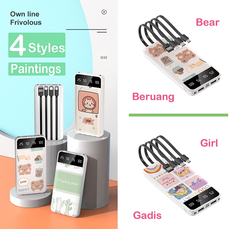 PowerBank 15000mAh Fast Charging Power Bank LED Digital Display Portable Mini PowerBank Built in Cable 5in1 Type C USB Lightning Micro