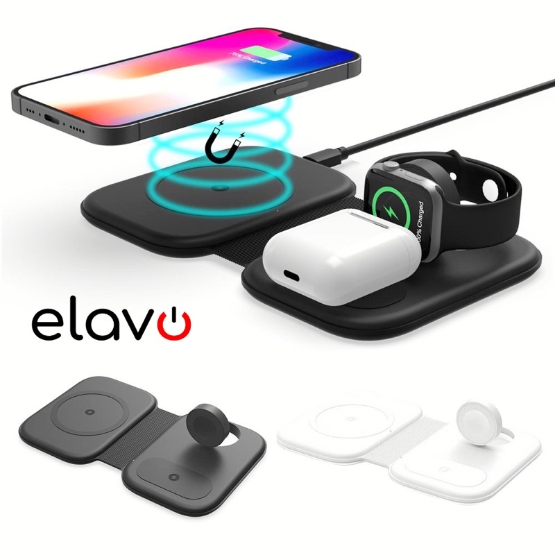 ELAVO Wireless Charger 3 in 1 magnetic apple watch series 7 5 3 1 4 Airpods Earbuds HP Samsung iphone 8 9 XR 12 13 11 charging max