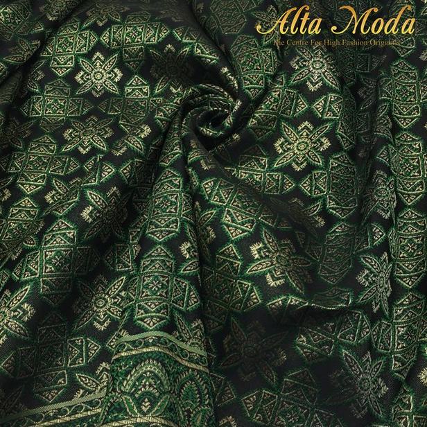 Kain Jacquard Motif Songket Floral Star Hijau Hitam (1M) (Alta Moda)