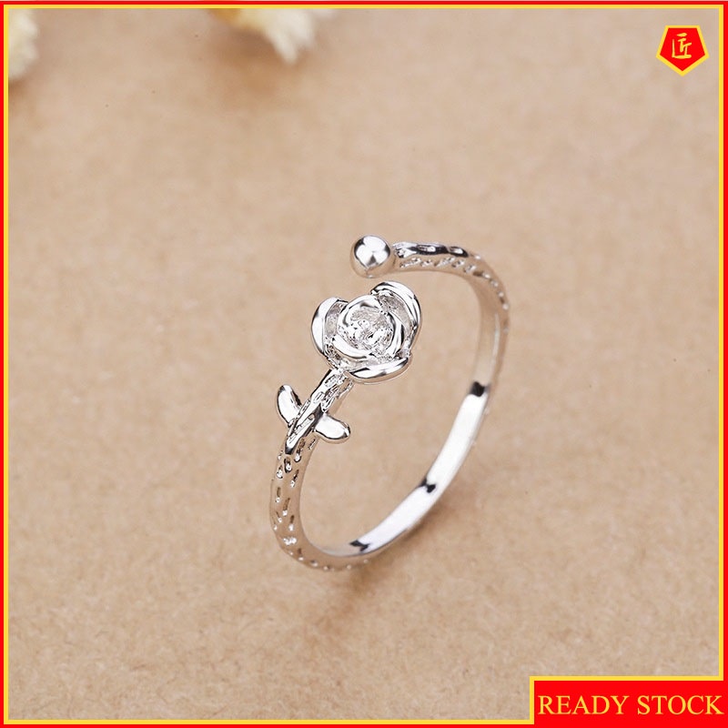 [Ready Stock]Women's Artistic Rose S925 Silver Ring Korean Temperament