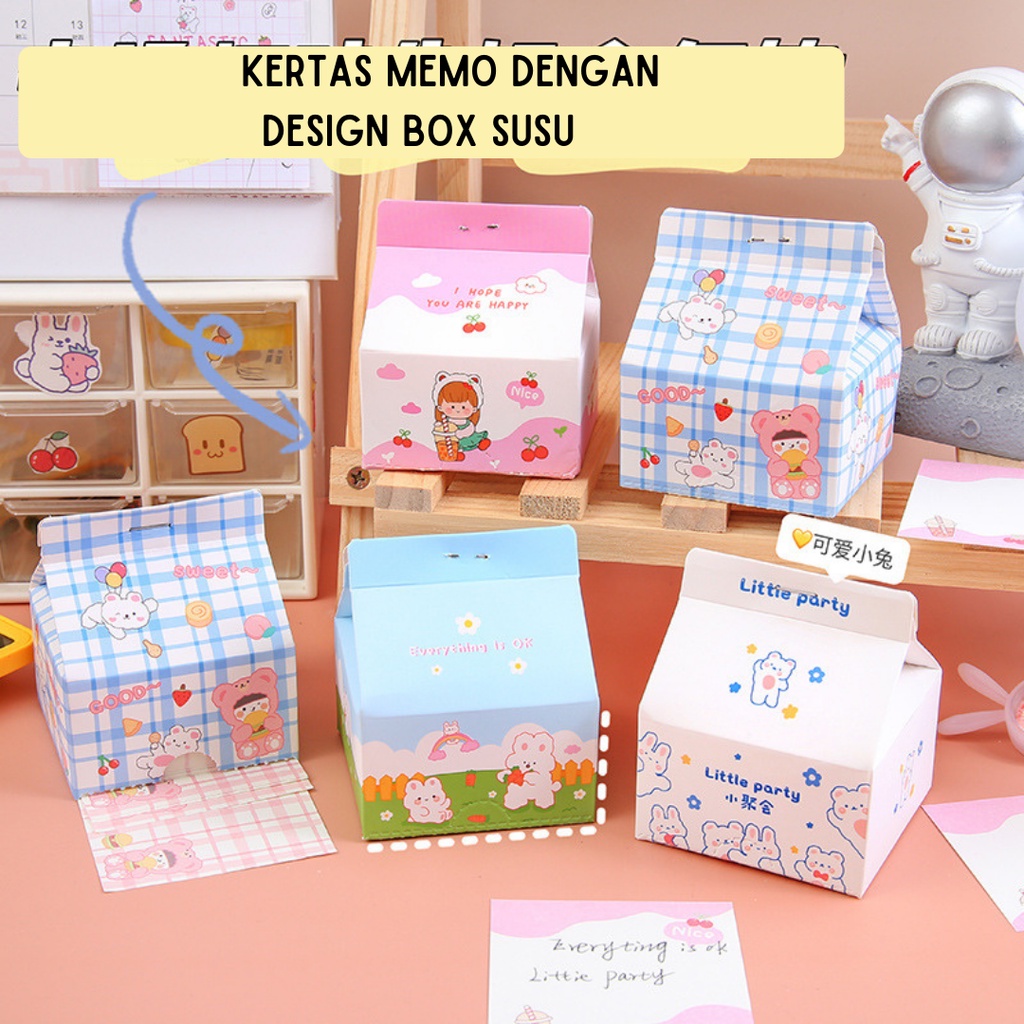 MYKOCHEN.INA Sticky Note Memo Pad Notepad Kotak Susu 200 Lembar Lucu Berkarakter Decorative Aesthetic Post It Milk Box Journal Catatan Scrapbook