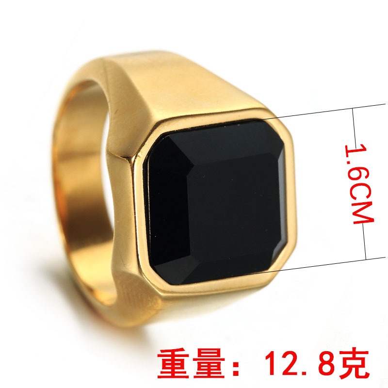 Cincin Bahan Stainless Steel Bentuk Kotak Oktagon Warna Hitam Untuk Pria