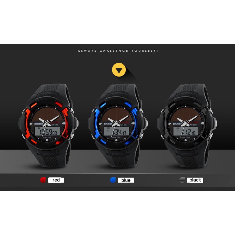 PROMO JAM SKMEI ORIGINAL SKMEI Solar Power Watch 1056 Original Water Resistant 50M - Black