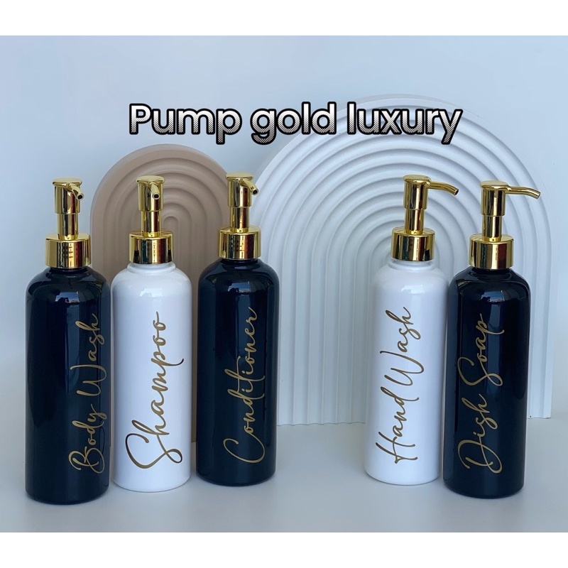 botol 250ml HITAM PUTIH glossy GOLD CHIC . aesthetic bottle minimalist refill organizer laundry bathroom tempat sabun cair pump estetik