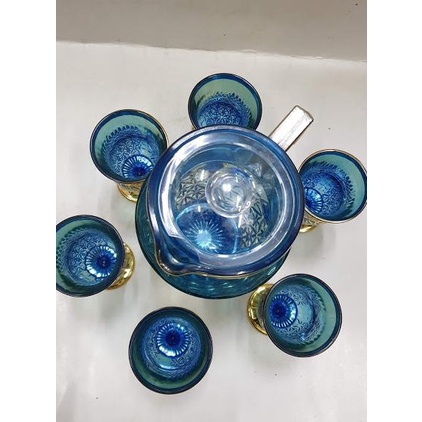 Pitcher Kaca Gagang Set I Teko Air Kaca + (6 pcs) Gelas Kaki