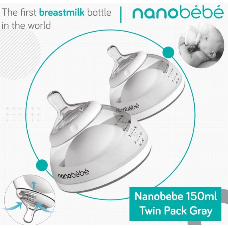 NANOBEBE - NANOBEBE 150ML SINGLE - TWIN - TRIPLE PACK GRAY - BOTOL SUSU BREAST MILK BABY BOTTLE