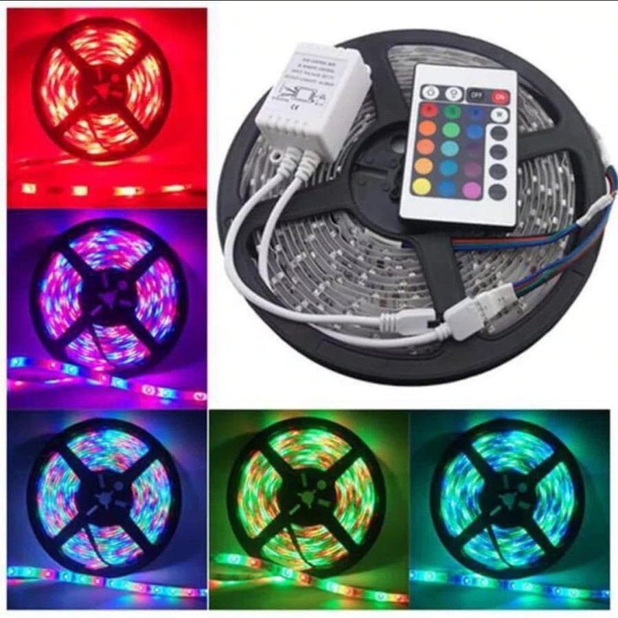 Lampu Led Strip Remot RGB Warna Warni 5 Meter AC 220 V Adapter + Remot