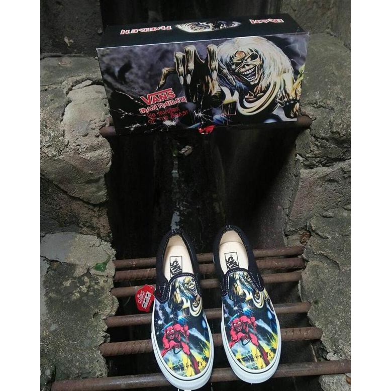 promo vans slip on (iron maiden 30th) bk/ number / sepatu jalan jalan terbaru