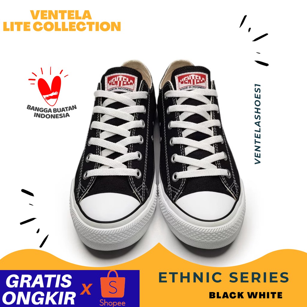 Sepatu Pria ventela Ethnic hitam Putih sekolah Cewek Cowok Vantela ori original 100%