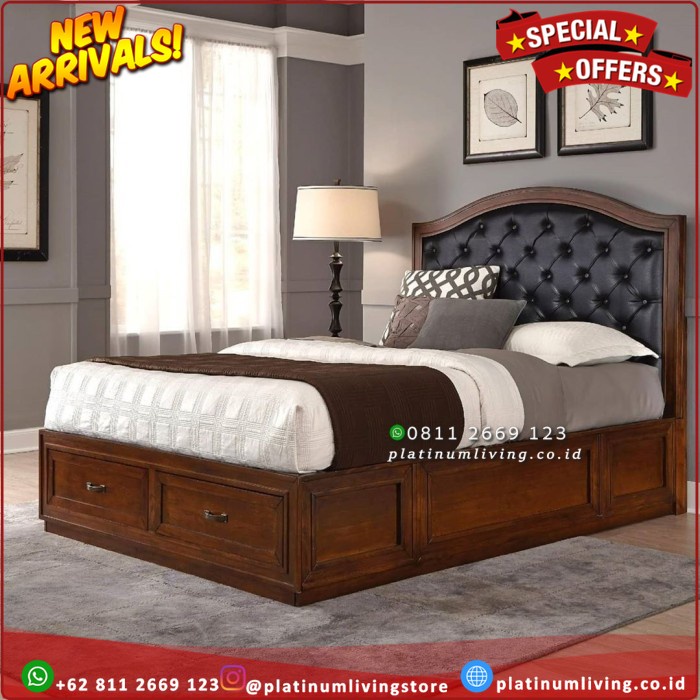 Tempat Tidur Jati 160x200 Laci 2 Sandaran Jok, Dipan Jati Laci, Dipan Platinumliving Furniture Indon
