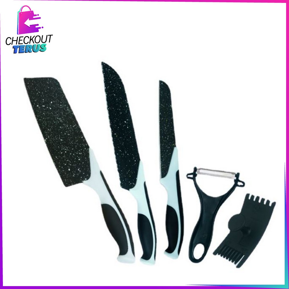 CT C443 Pisau Dapur Set 5in1 Multifungsi Pengupas Buah Dan Sayur Kitchen Knife Set Ceramik Peeler Serbaguna