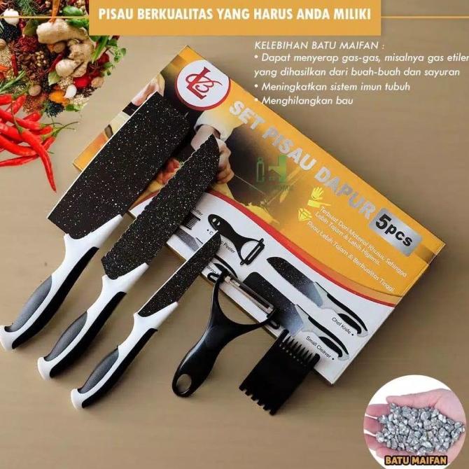 Set Pisau Dapur Isi 5 Pcs Pisau Dapur + Peeler Hitam J13