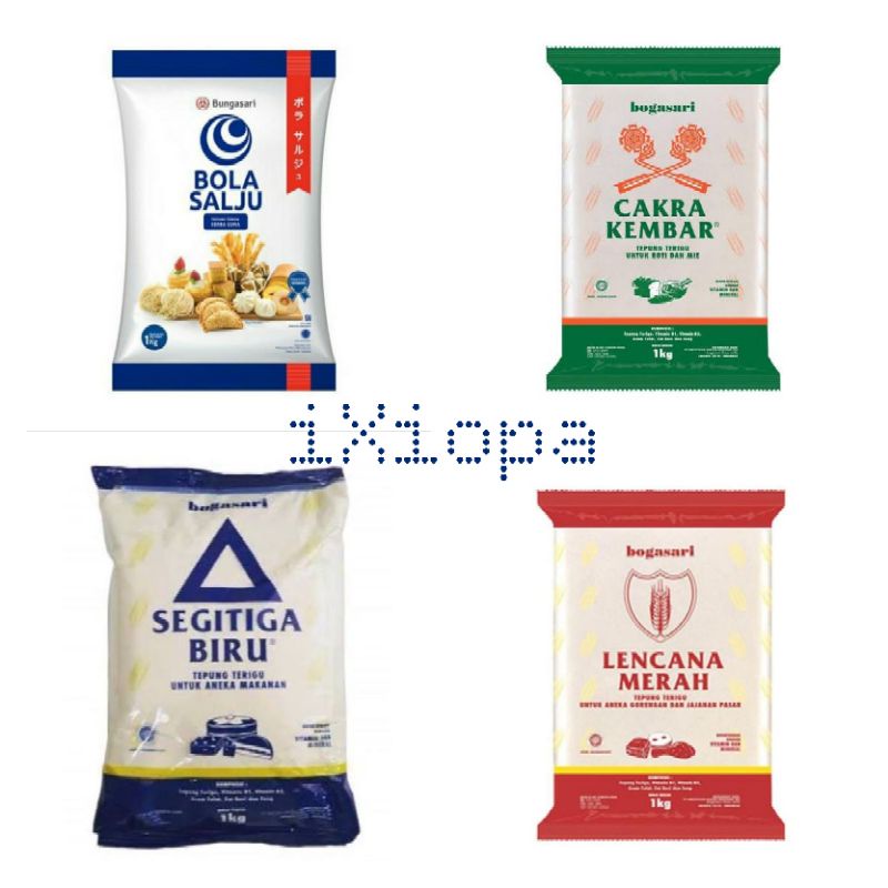 

Tepung Terigu Bogasari Segitiga Biru / Cakra Kembar / Lencana Merah Bola Salju No Repack