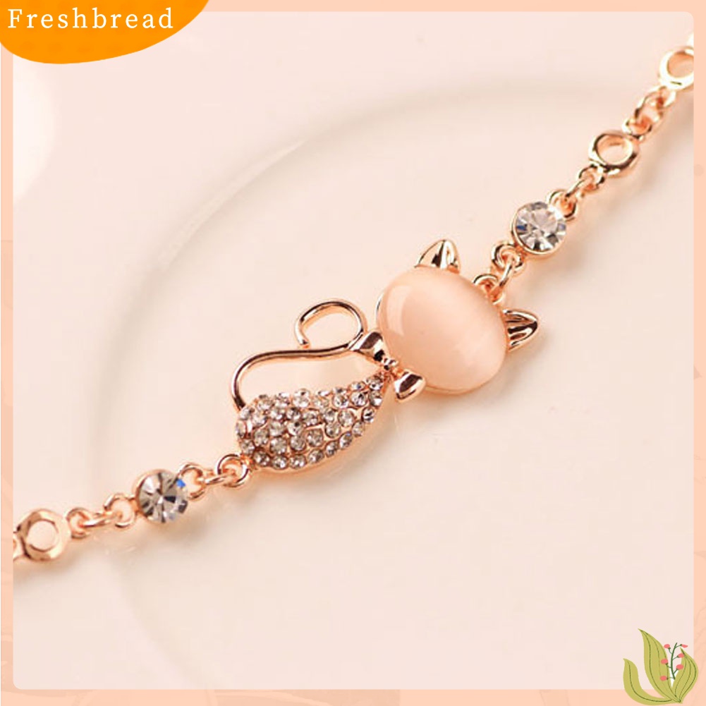 [TERLARIS]Fashion Cat Shape Faux Opal Rhinestone Inlaid Charm Lady Bangle Bracelet Jewelry