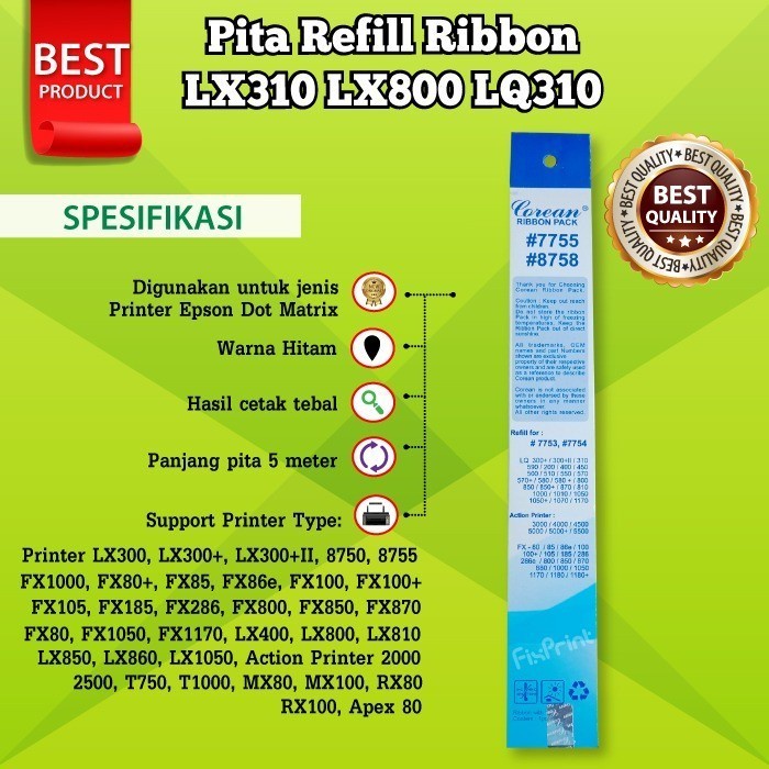Ribbon Pack Pita Refill Printer Epsn LX300 LX300+ LX310 LX800 Pita
