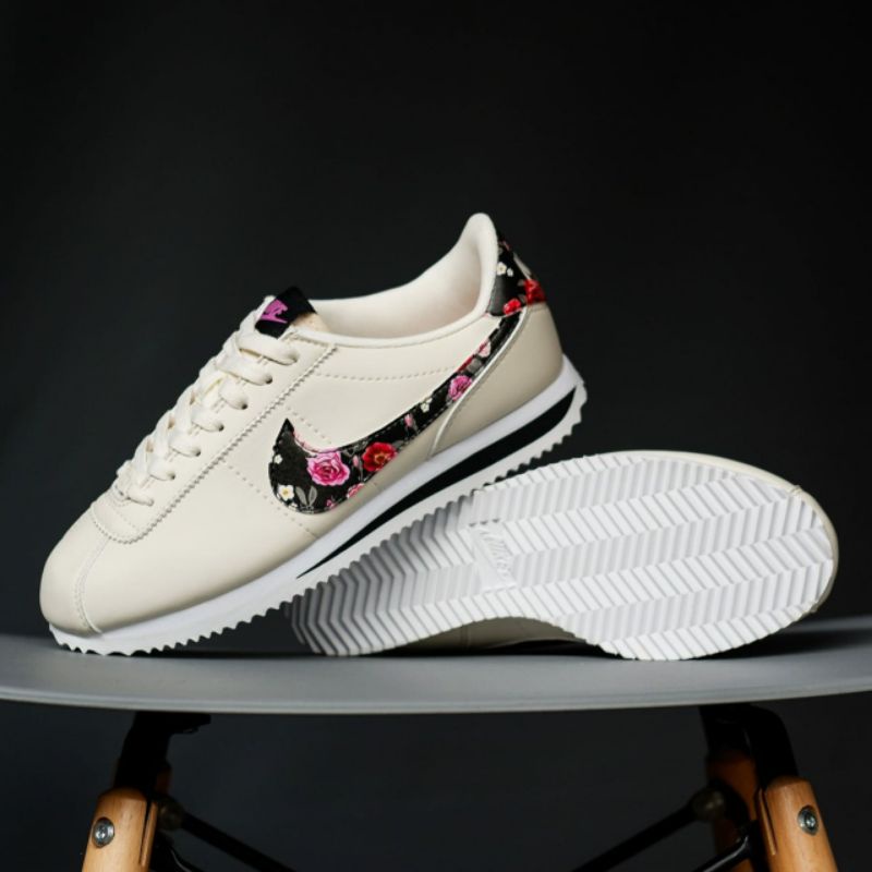 SALE NIKE CORTEZ CREAM FLORAL (100% ORIGINAL) SEPATU SNEAKERS CASUAL SPORT OLAHRAGA GYM LARI WANITA