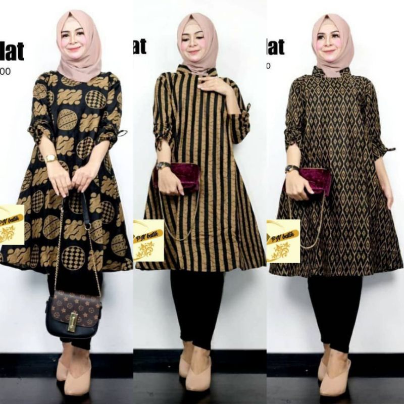 Tunik Batik Lawasan Coklat Soloan Seragam Kantoran Baju Cewek Varian Motif Trendy Kekinian