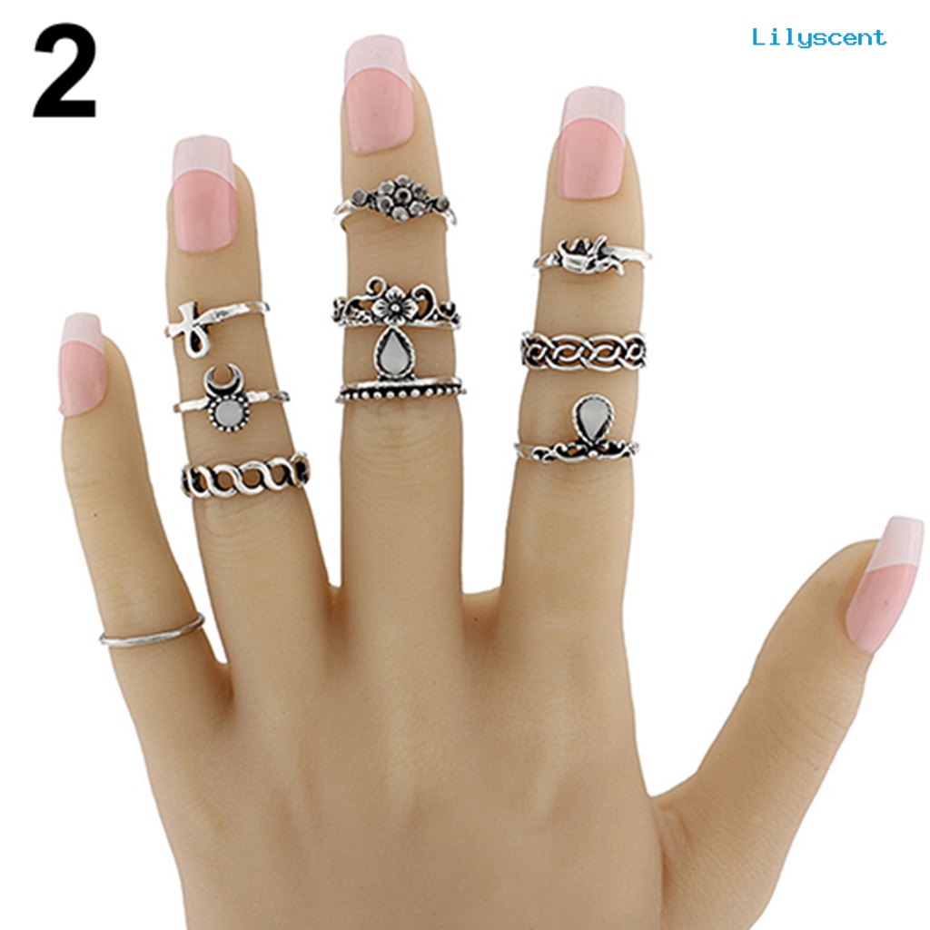 10pcs / Set Cincin Knuckle Vintage Desain Bunga Hollow Anti Karat Untuk Wanita