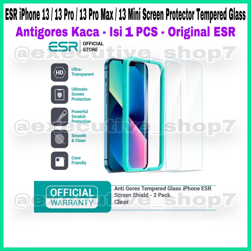 ESR iPhone 13 Mini / 13 / 13 Pro / 13 Pro Max Screen Protector Tempered Glass - Antigores Kaca Isi 1 pcs - Original ESR - 501084 / 501271 / 501272 / 501380