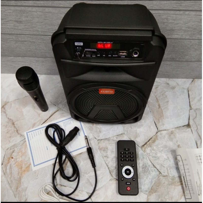 speaker karaoke mic bluetooth komplit remot portabel original fleco f3363/f3362