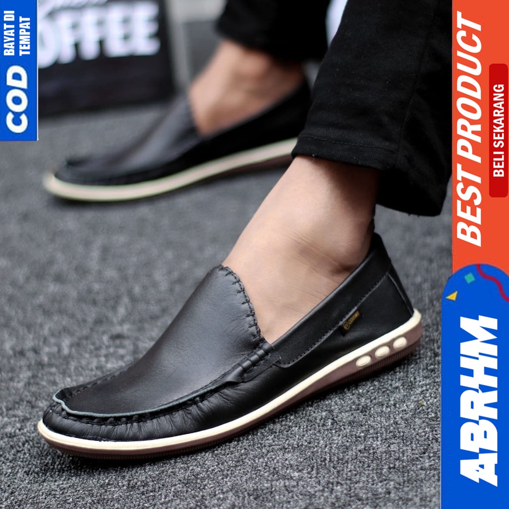 Sepatu Formal Pantofel Kulit Asli Kerja Pria Hitam ABRHM MYHT