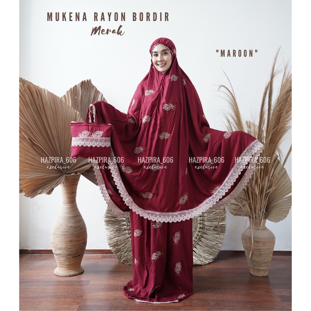 HAZPIRA MUKENA DEWASA KATUN RAYON BORDIR MERAK JUMBO