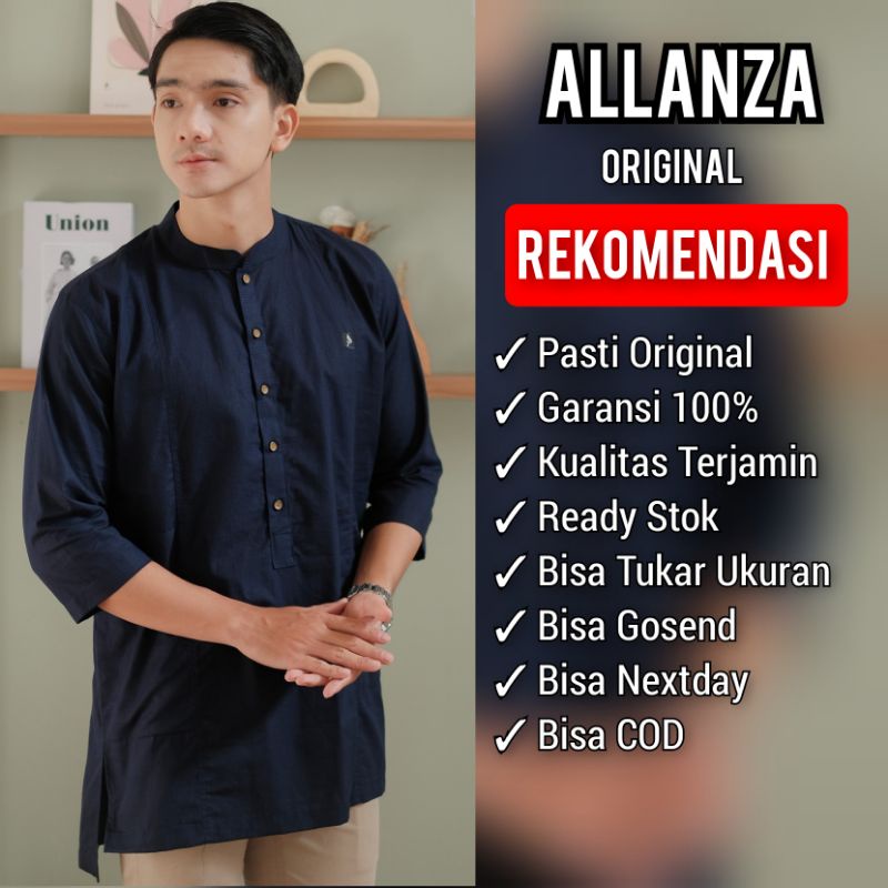 ALANZA MUSLIM WEAR ORIGINAL koko kurta Pakistan baju muslim pria lengan tiga perempat kurta pria warna navy art NEW AMW 004