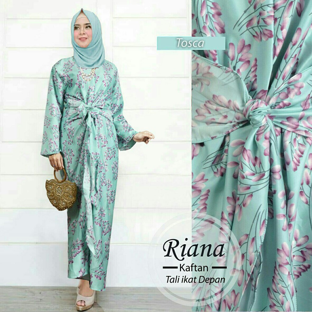 gamis kaftan ikat lilit batik hijau tosca putih pink bahan maxmara size XL